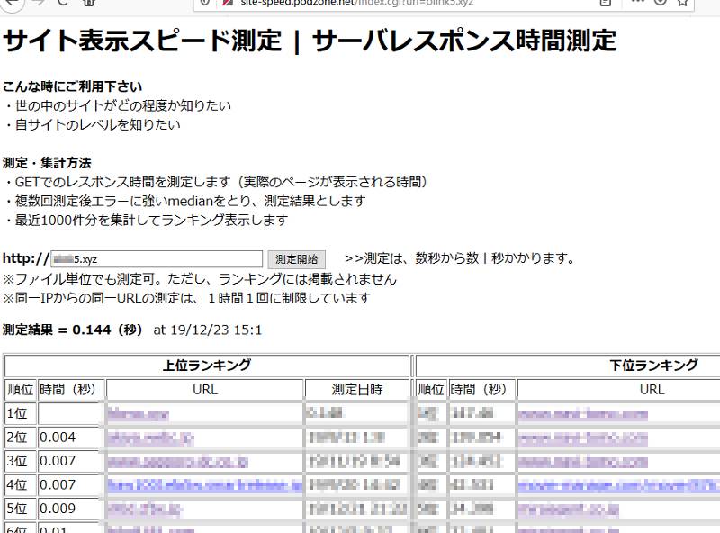 引っ越し前のサーバの反応速度を測定